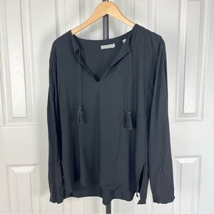 Vince Black Tasseled Long Sleeve Festival Top